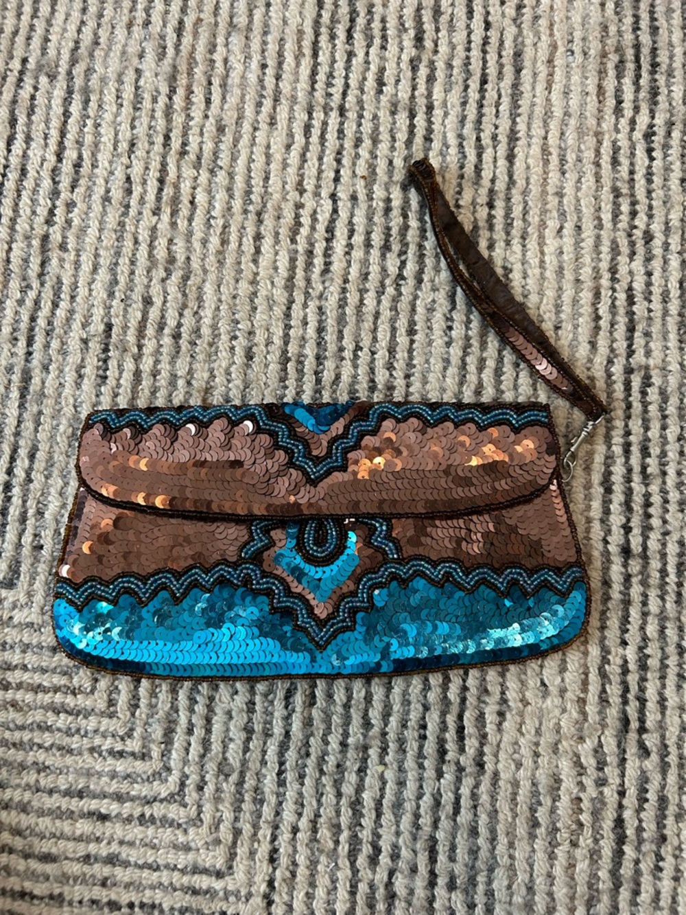 McBling Ecote Sequin Wristlet Clutch bag Teal Boho Y2K Artsy Festival Anthro